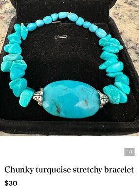 Turquoise Chunky Stretch Bracelet - Bold Blue Stones